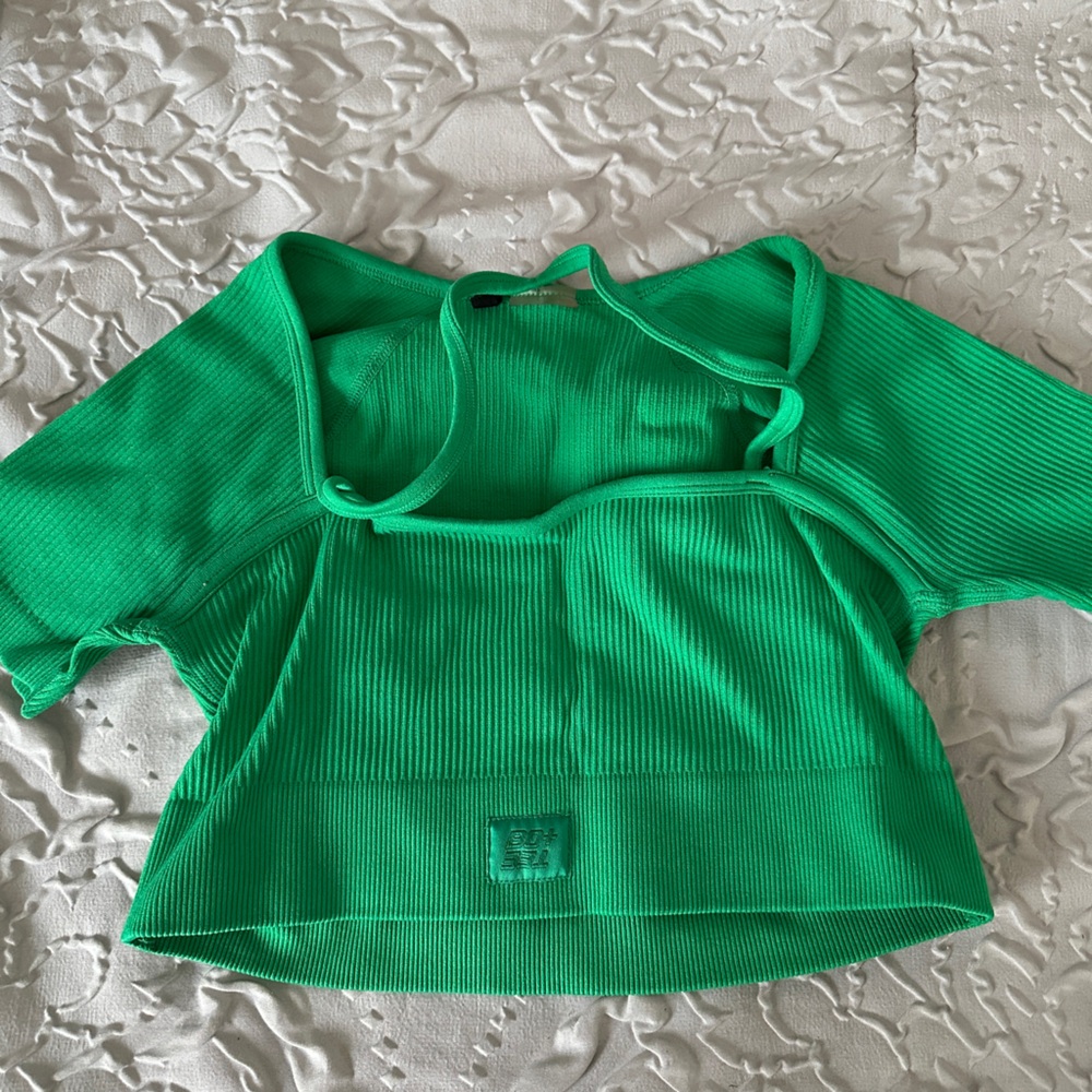 Ribbed Emerald Green Square-Neck Crop Top